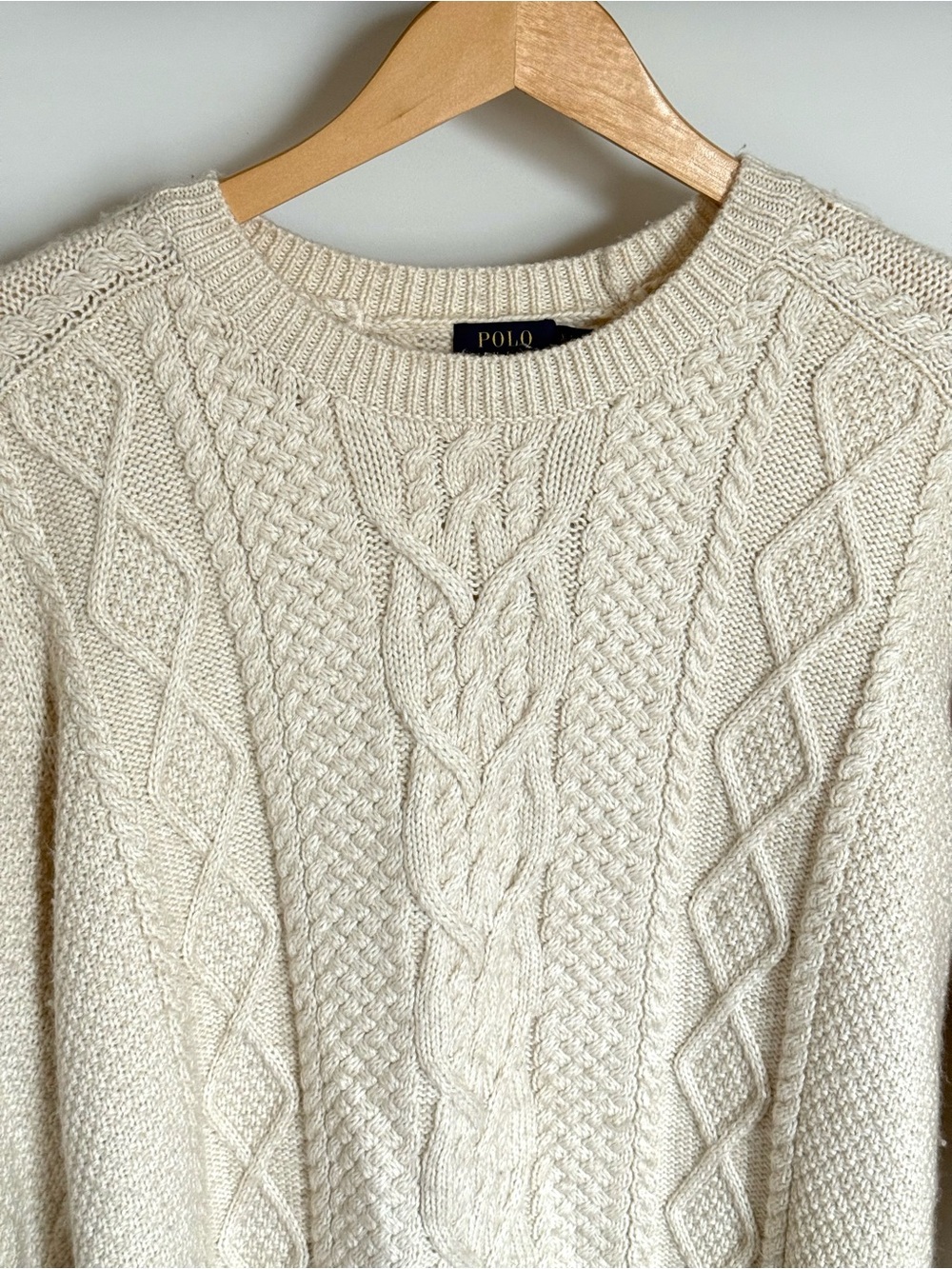 Polo Ralph Lauren Cream Ivory Cable Knit Crewneck Sweater XL - Picture 3 of 12